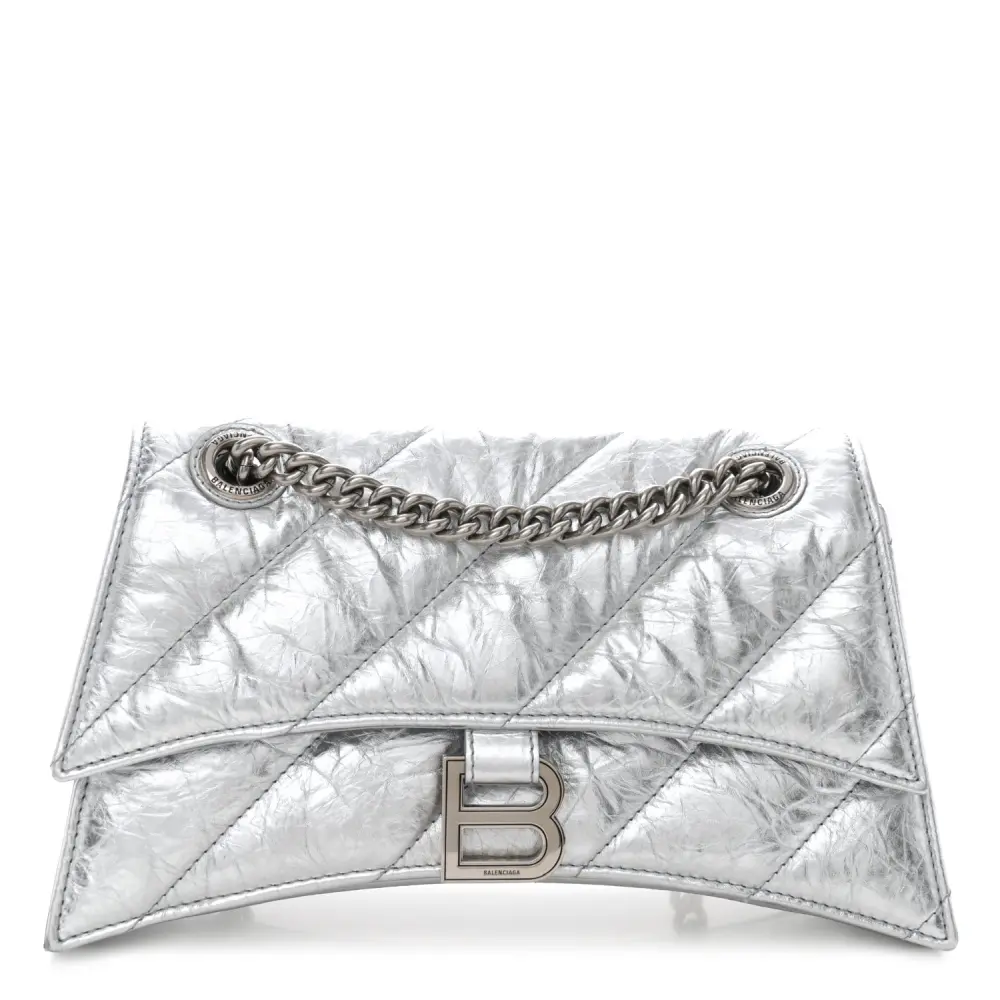Balenciaga Beige Quilted Crushed Calfskin Leather Small Crush Chain Bag Silver Hardware Front replica handbags