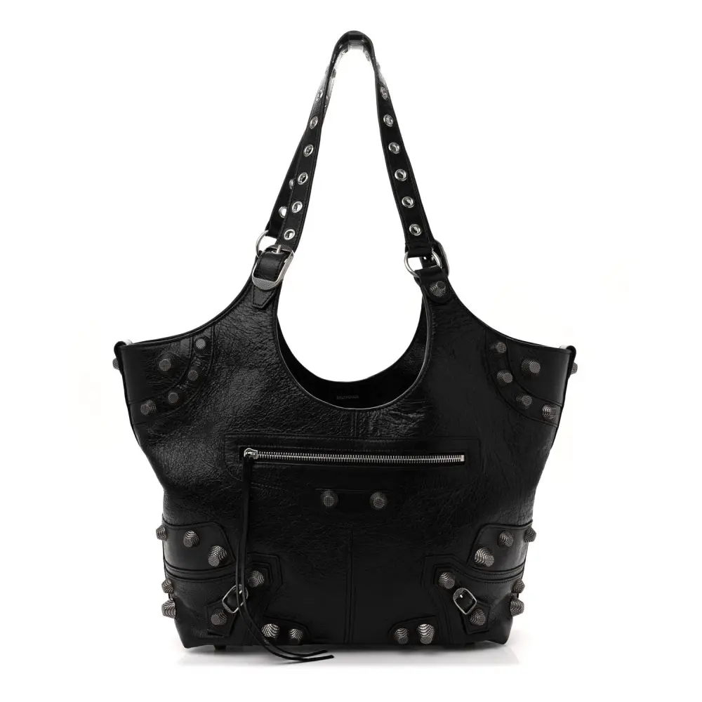 Balenciaga Black Agneau Arena Leather Medium Le Cagole Carry All Bag Silver Hardware Front replica handbags