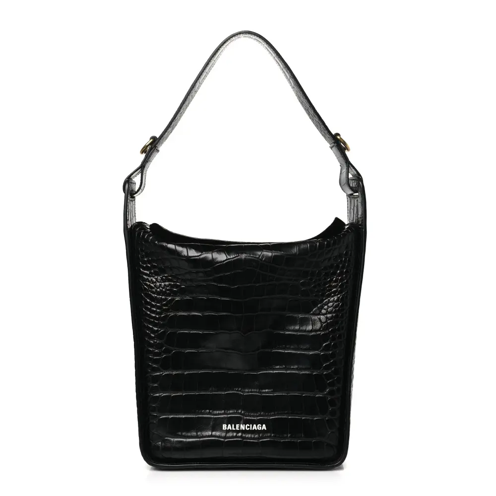 Balenciaga Black Embossed Crocodile Extra Supple Calfskin Leather Small Tool 2.0 North-South Tote Black Hardware Front replica handbags