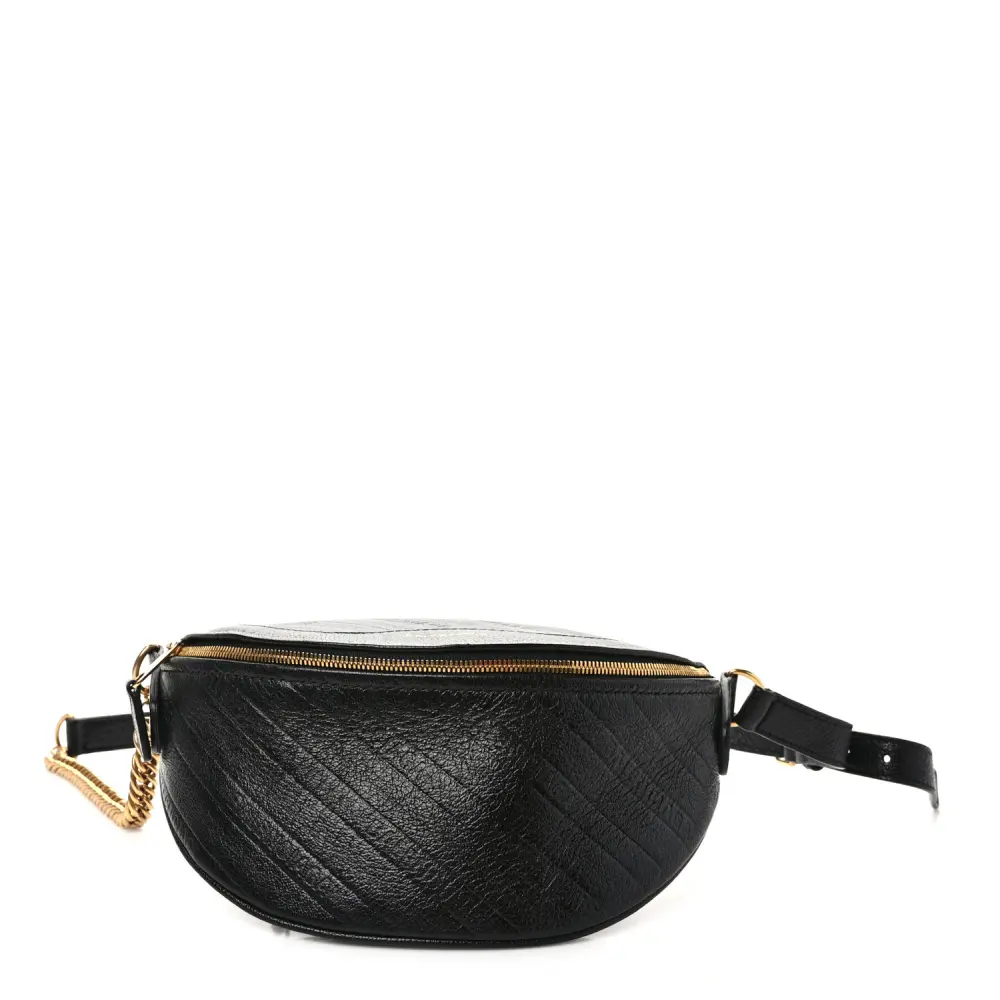 Balenciaga Black Embossed Shiny Goatskin Leather Allover Logo XXS Souvenir Belt Bag Gold Hardware Front replica handbags