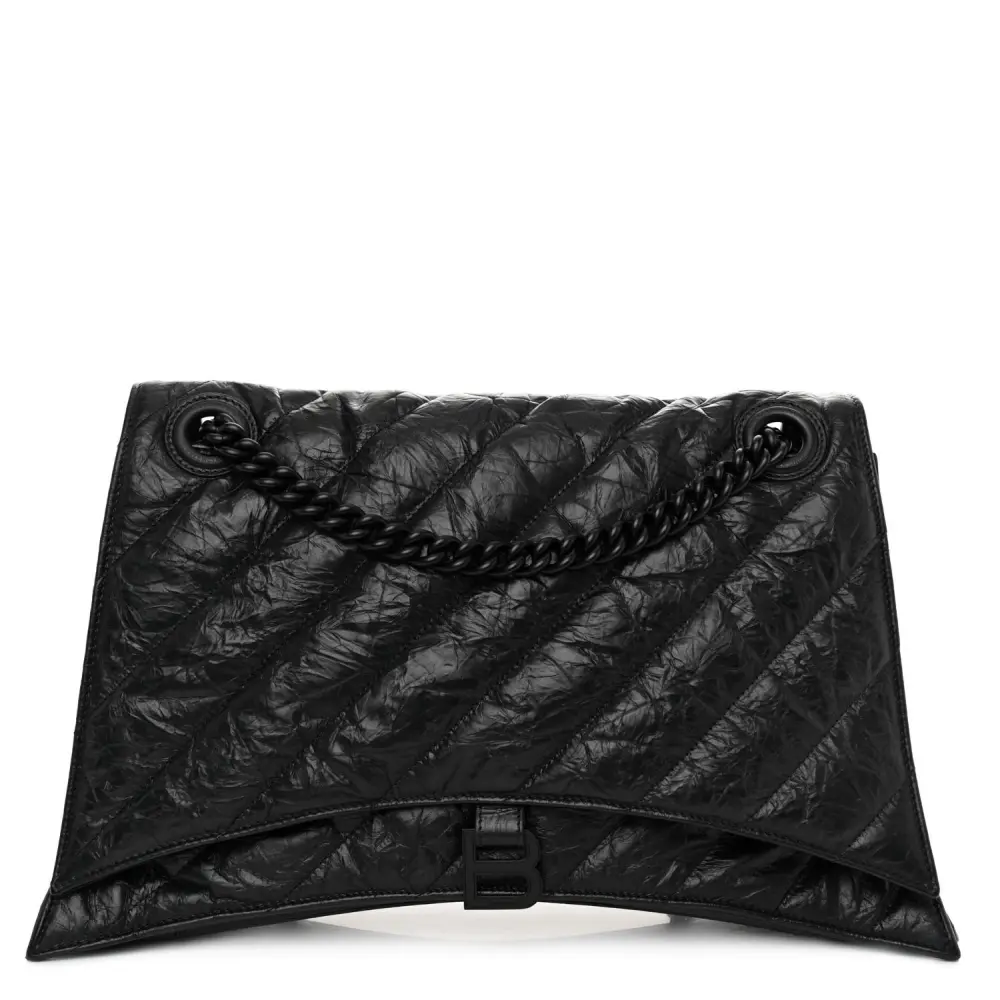 Balenciaga Black Quilted Crushed Calfskin Leather Medium Crush Chain Bag Black Hardware Front replica handbags