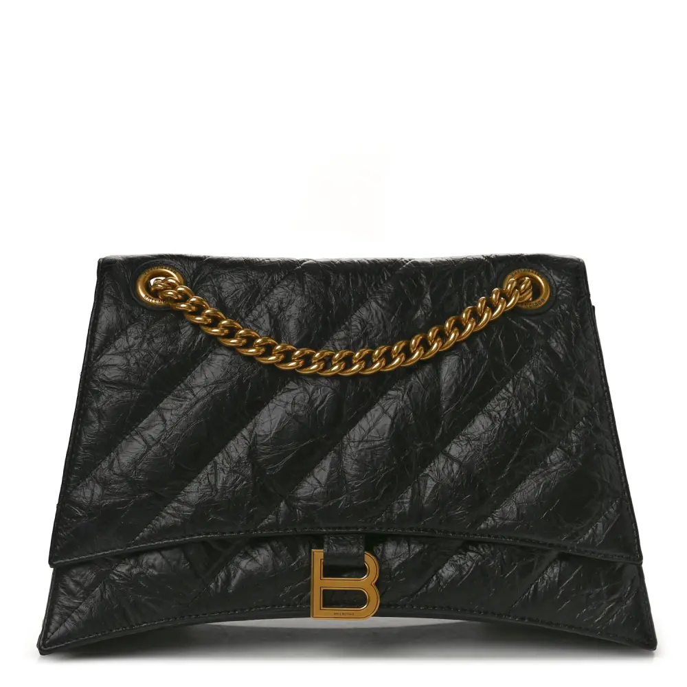 Balenciaga Black Quilted Crushed Calfskin Leather Medium Crush Chain Bag Gold Hardware Front replica handbags