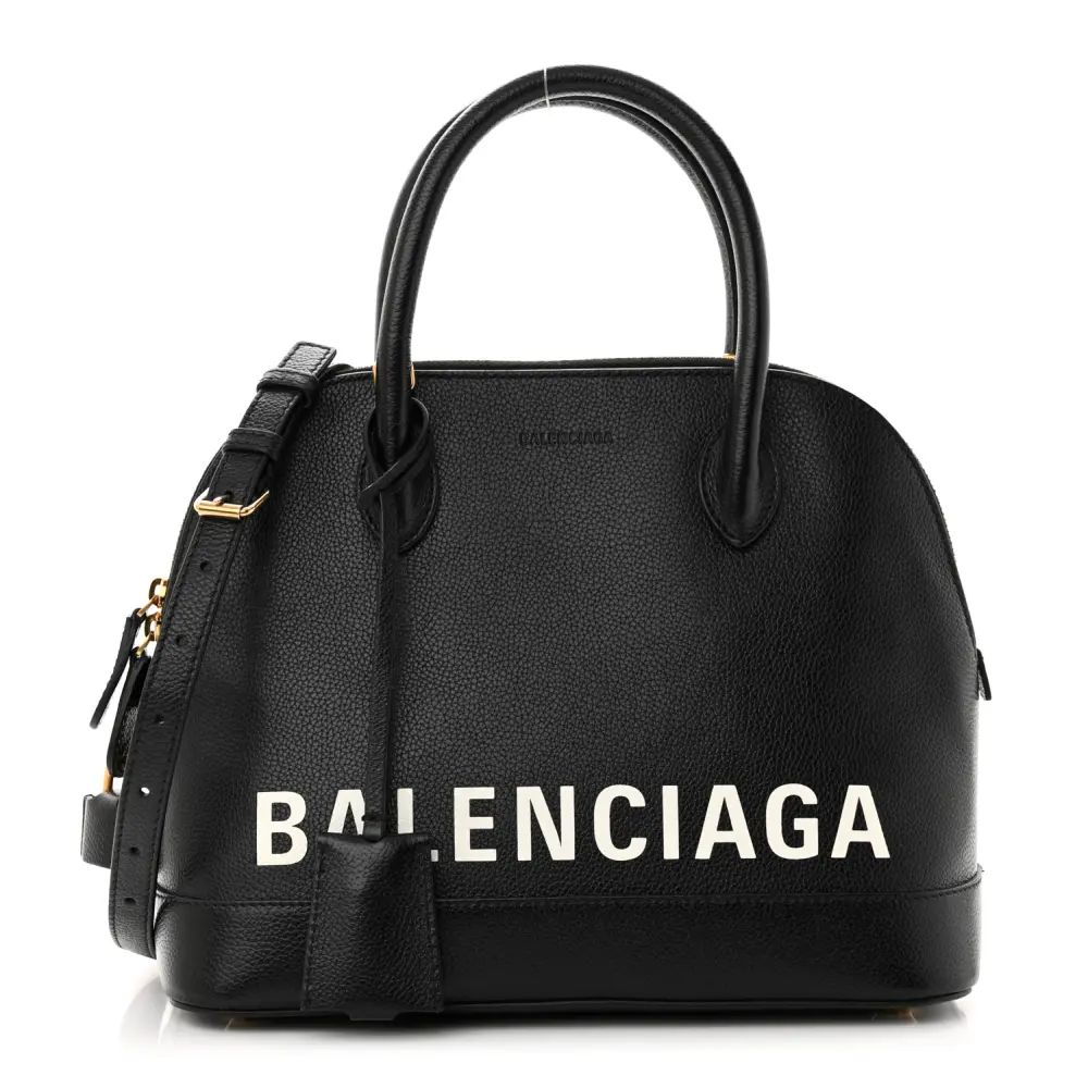 Balenciaga Black Signature Grained Calfskin Leather S Ville Top Handle Bag Gold Hardware Front replica handbags