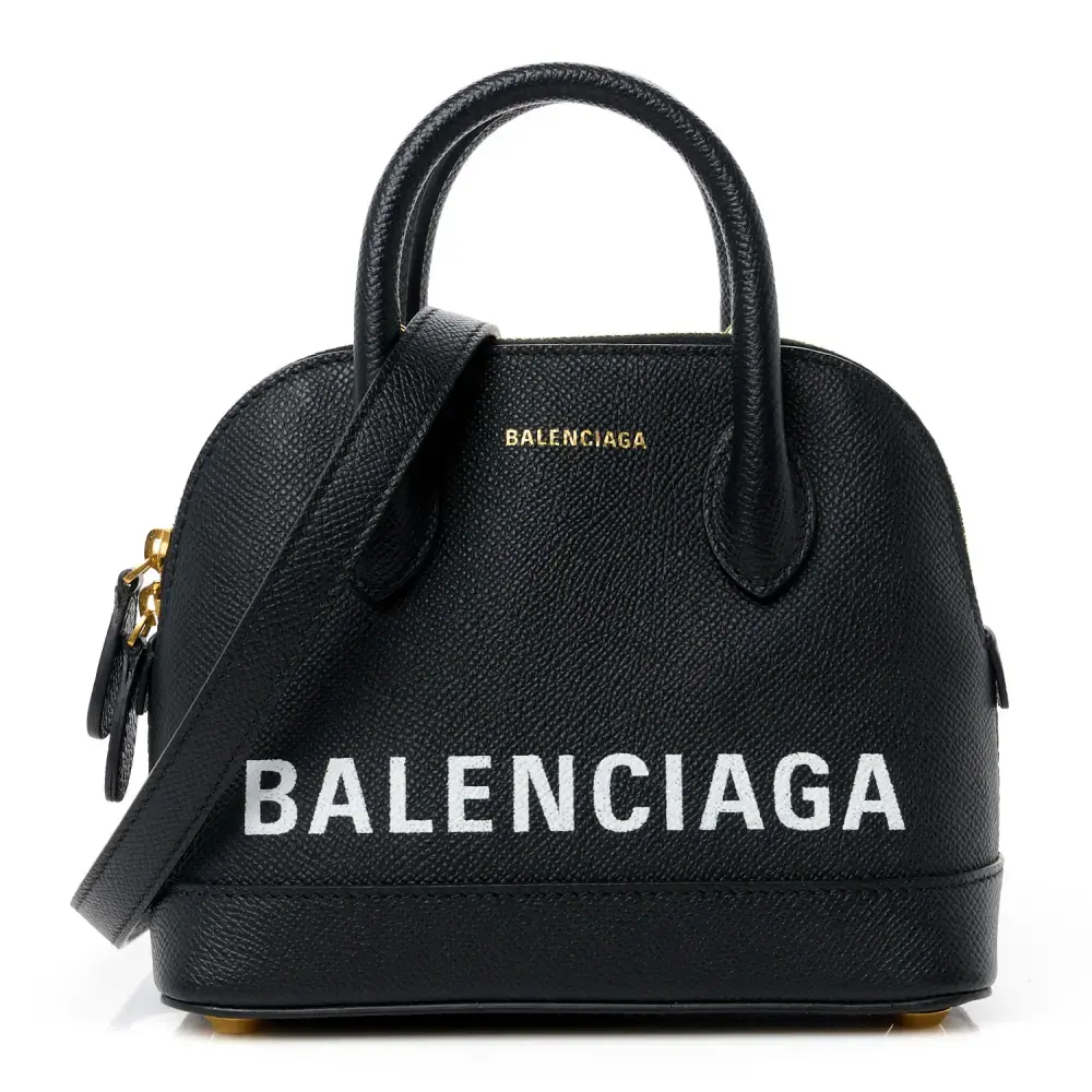 Balenciaga BlackWhite Signature Grained Calfskin Leather XXS Ville Top Handle Bag Gold Hardware Front replica handbags