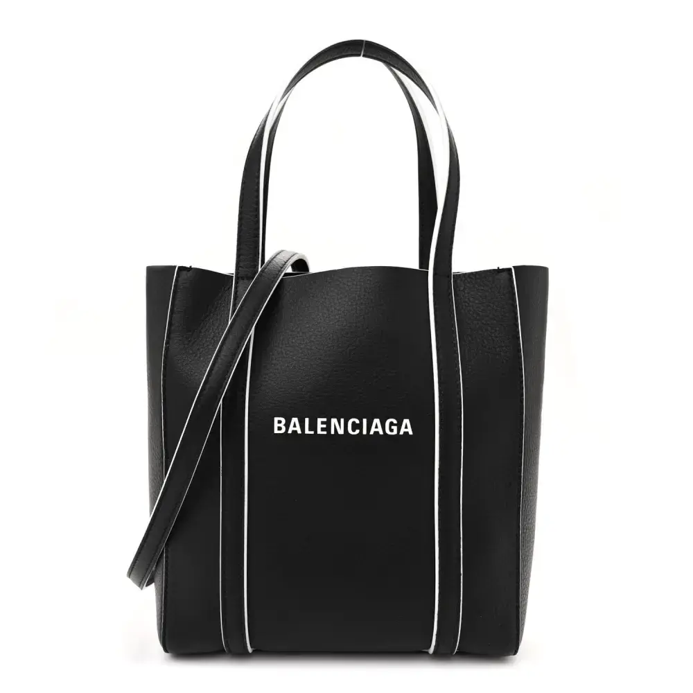 Balenciaga BlackWhite Smooth Calfskin Leather XXS Logo Double Sided Everyday Tote Front replica handbags