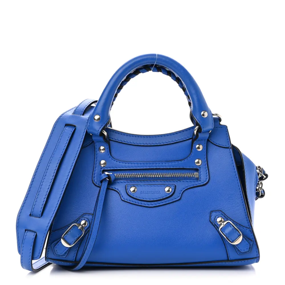Balenciaga Bleu Smooth Calfskin Leather Mini Neo Classic City Bag Silver Hardware Front replica handbags