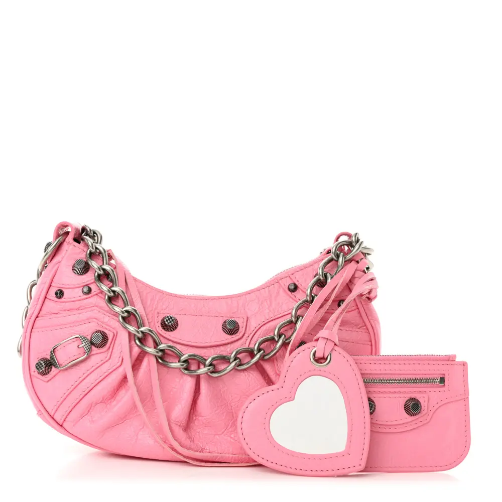 Balenciaga Candy Pink Agneau Arena Leather XS Le Cagole Shoulder Bag Silver Hardware Front replica handbags
