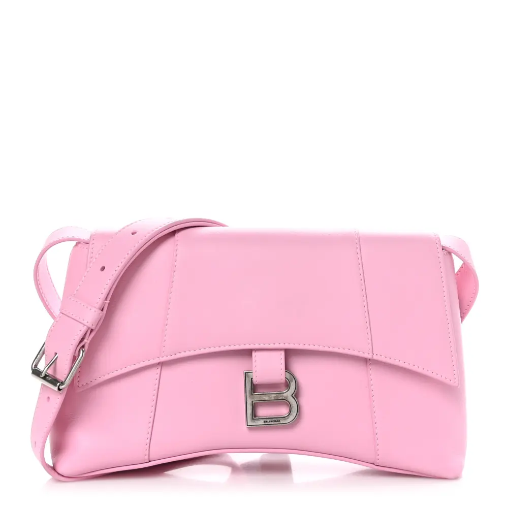 Balenciaga Candy Pink Semi-Shiny Smooth Calfskin Leather XS Downtown Shoulder Bag Silver Hardware Front replica handbags