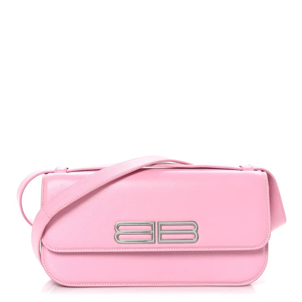 Balenciaga Candy Pink Stripe Embossed Calfskin Leather Medium Gossip Bag Silver Hardware Front replica handbags