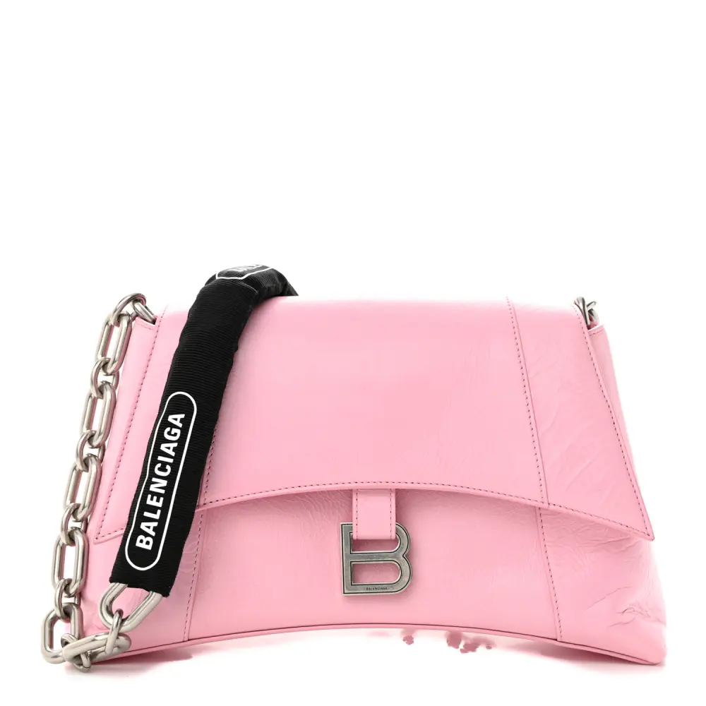 Balenciaga Candy PinkBlack Calfskin Leather S. Downtown Shoulder Bag Silver Hardware Front replica handbags