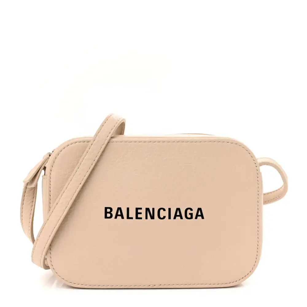 Balenciaga Light BeigeBlack Calfskin Leather XS Logo Everyday Camera Bag Front replica handbags