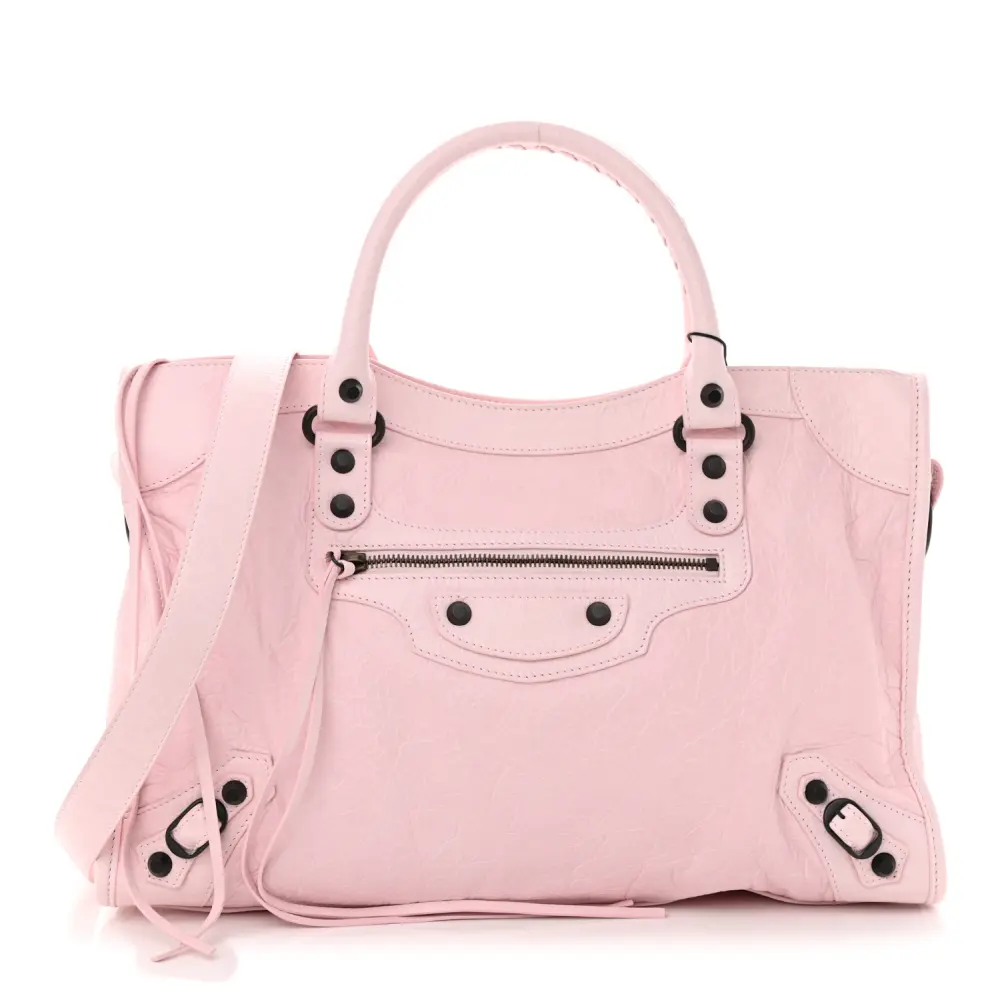 Balenciaga Light Pink Arena Storico Leather Medium Le City Incognito Hardware Front replica handbags