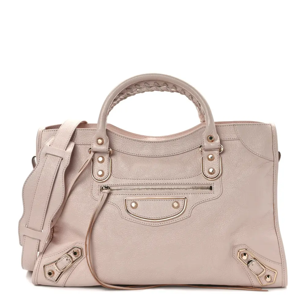 Balenciaga Metallic Rose Aubepine Chevre Leather City Bag Edge Gold Hardware Front replica handbags