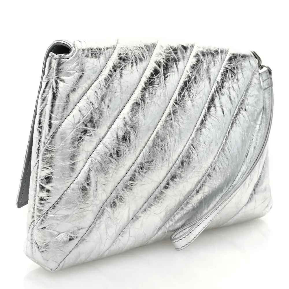Superfake Handbags: Balenciaga Metallic Crush Pochette in Silver - Image 3
