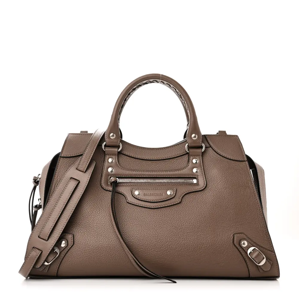 Balenciaga Mink Grey Grained Calfskin Leather Large Neo Classic City Silver Hardware Front replica handbags