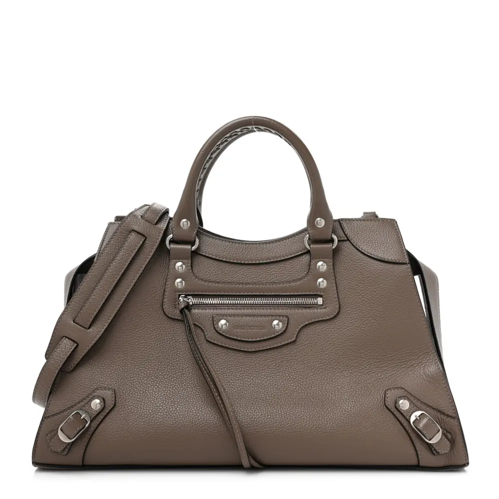 Balenciaga Mink Grey Grained Calfskin Leather Medium Neo Classic City Bag Silver Hardware Front replica handbags