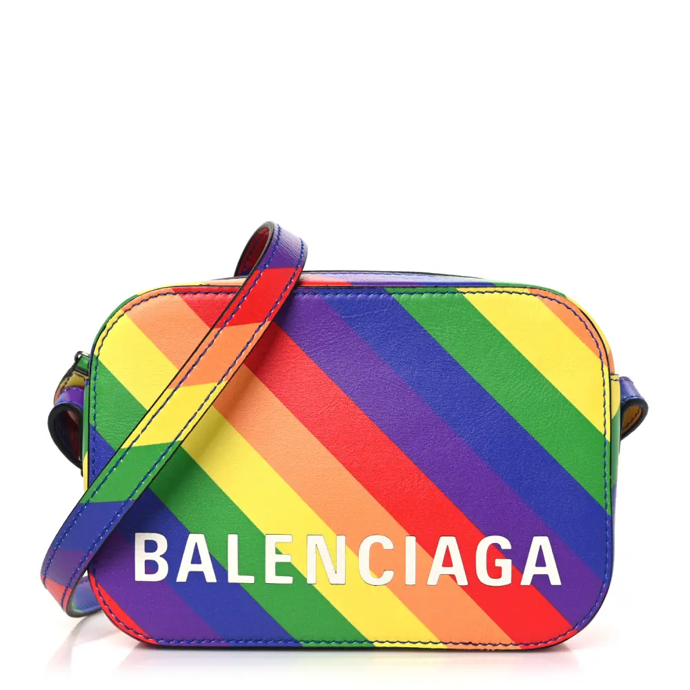 Balenciaga Multicolor Smooth Calfskin Leather Rainbow Logo XS Ville Camera Bag Silver Hardware Front replica handbags