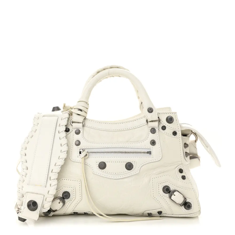 Balenciaga Optic White Agneau Arena Leather XS Neo Cagole Handbag Silver Hardware Front replica handbags