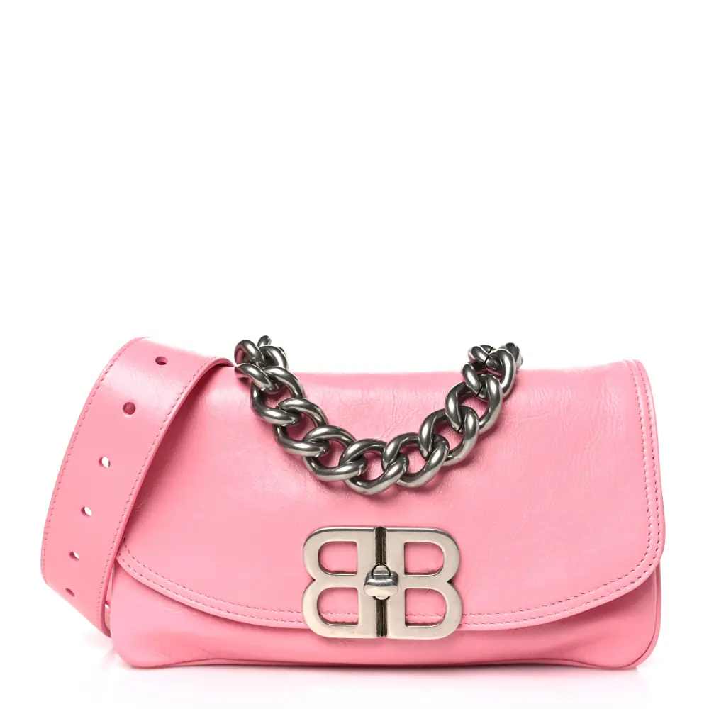 Balenciaga Sweet Pink Calfskin Leather Small BB Soft Flap Bag Silver Hardware Front replica handbags
