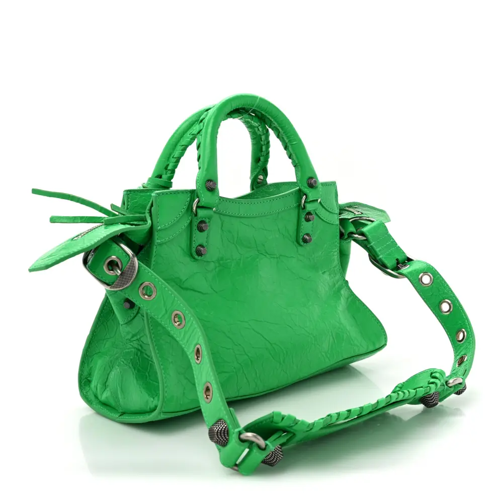 Balenciaga Vivid Green Agneau Arena Leather Small Neo Cagole City Handbag Black Hardware Superfake - Image 3