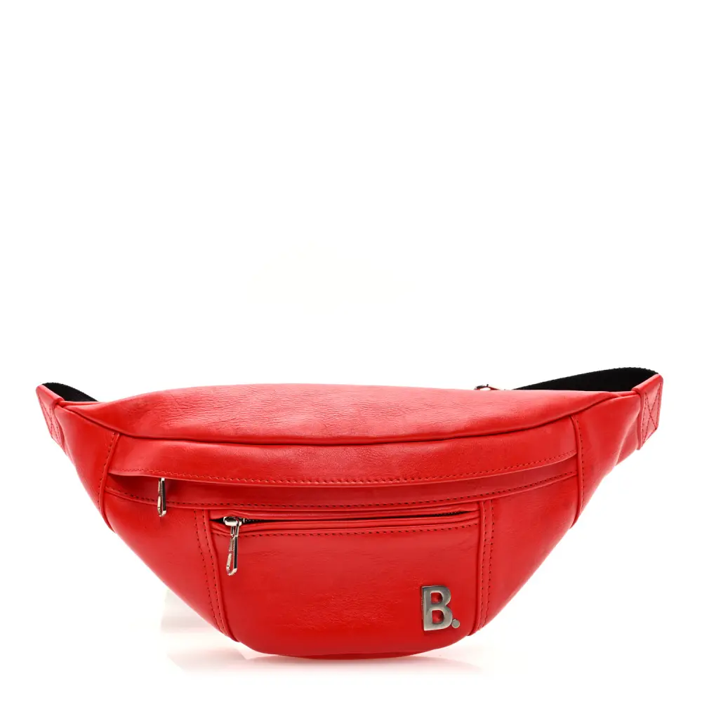 Balenciaga Vivid Red Calfskin Leather XS B. Belt Bag Silver Hardware Front replica handbags