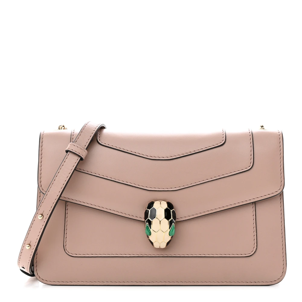 Bvlgari Beige Calfskin Leather Mini Serpenti Forever Crossbody Bag Gold Hardware Front Replica handbags