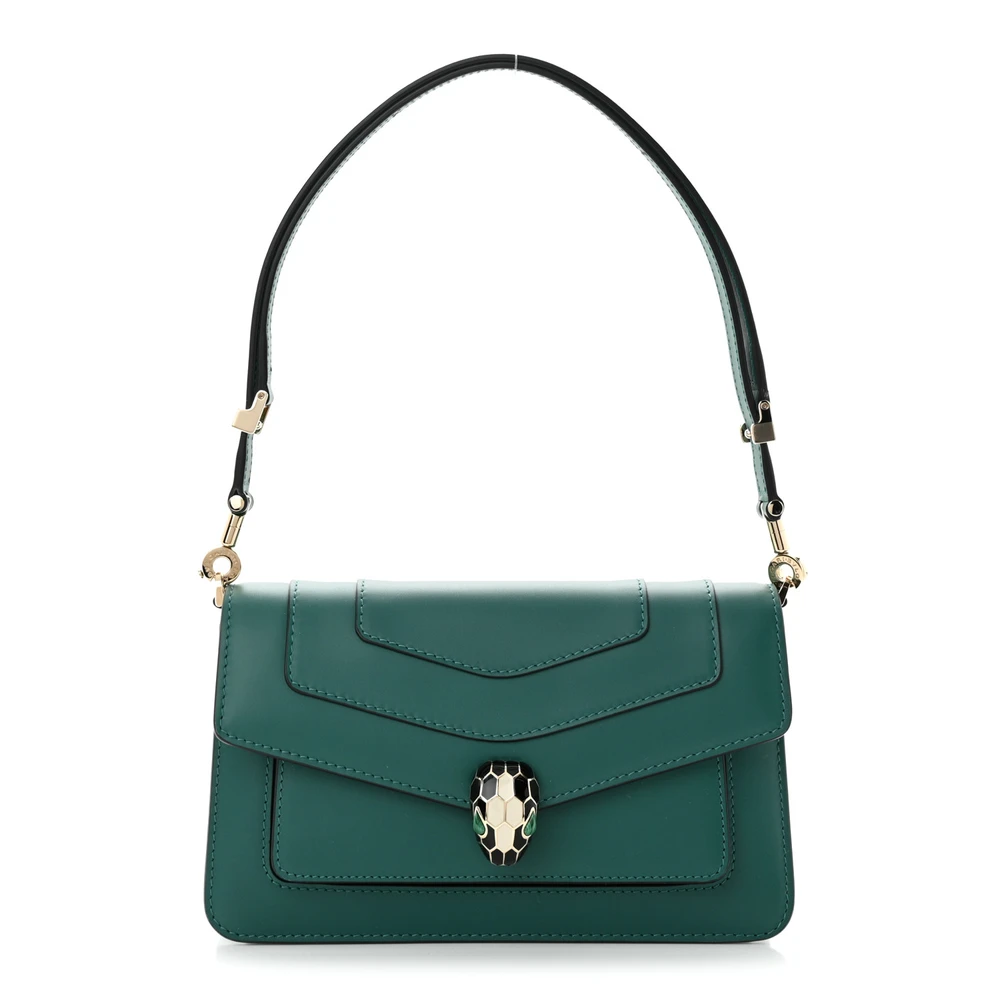 Bvlgari Green Calfskin Leather Small Serpenti Forever East West Shoulder Bag Gold Hardware Front Replica handbags