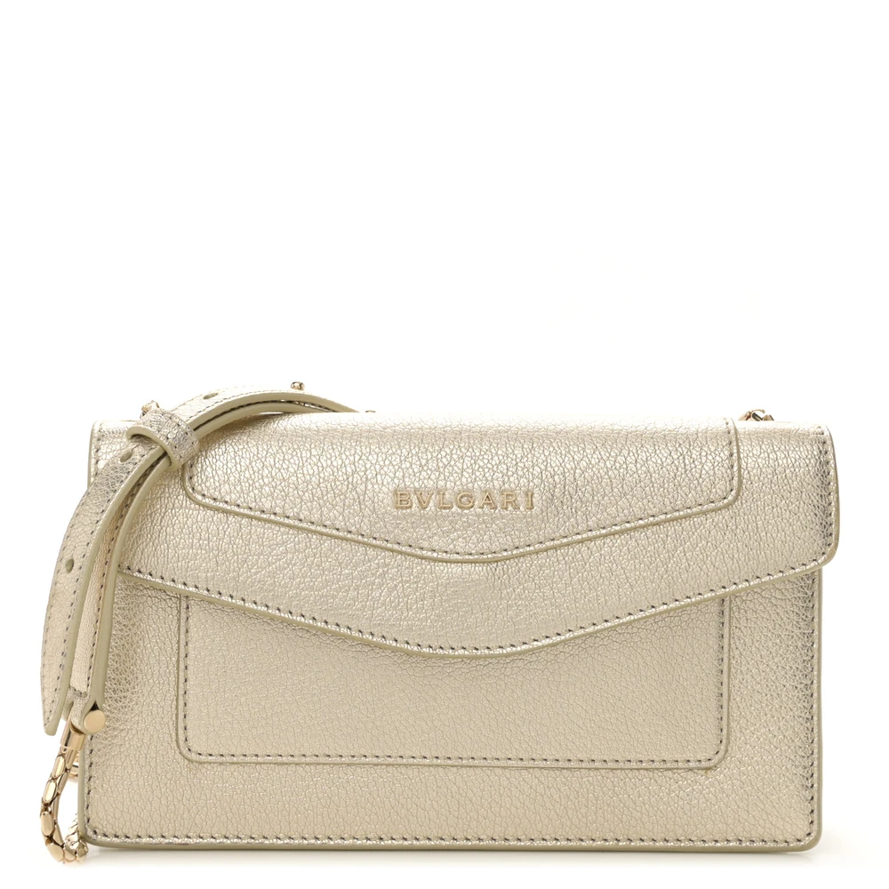 Bvlgari Metallic Gold Calfskin Leather Mini Snake Strap Crossbody Flap Clutch Gold Hardware Front Replica handbags