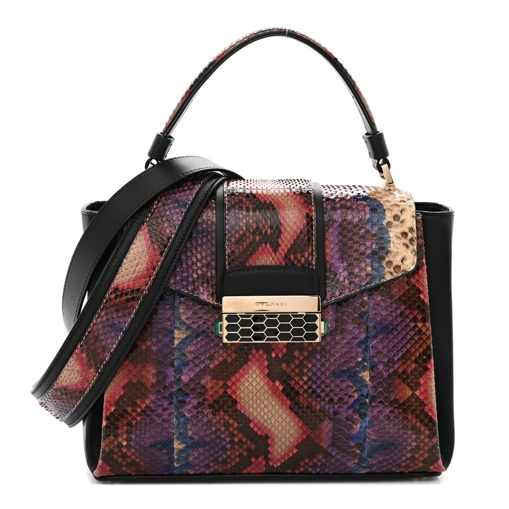 Bvlgari Multicolor Snakeskin Leather Medium Serpenti Viper Top Handle Bag Gold Hardware Front Replica handbags