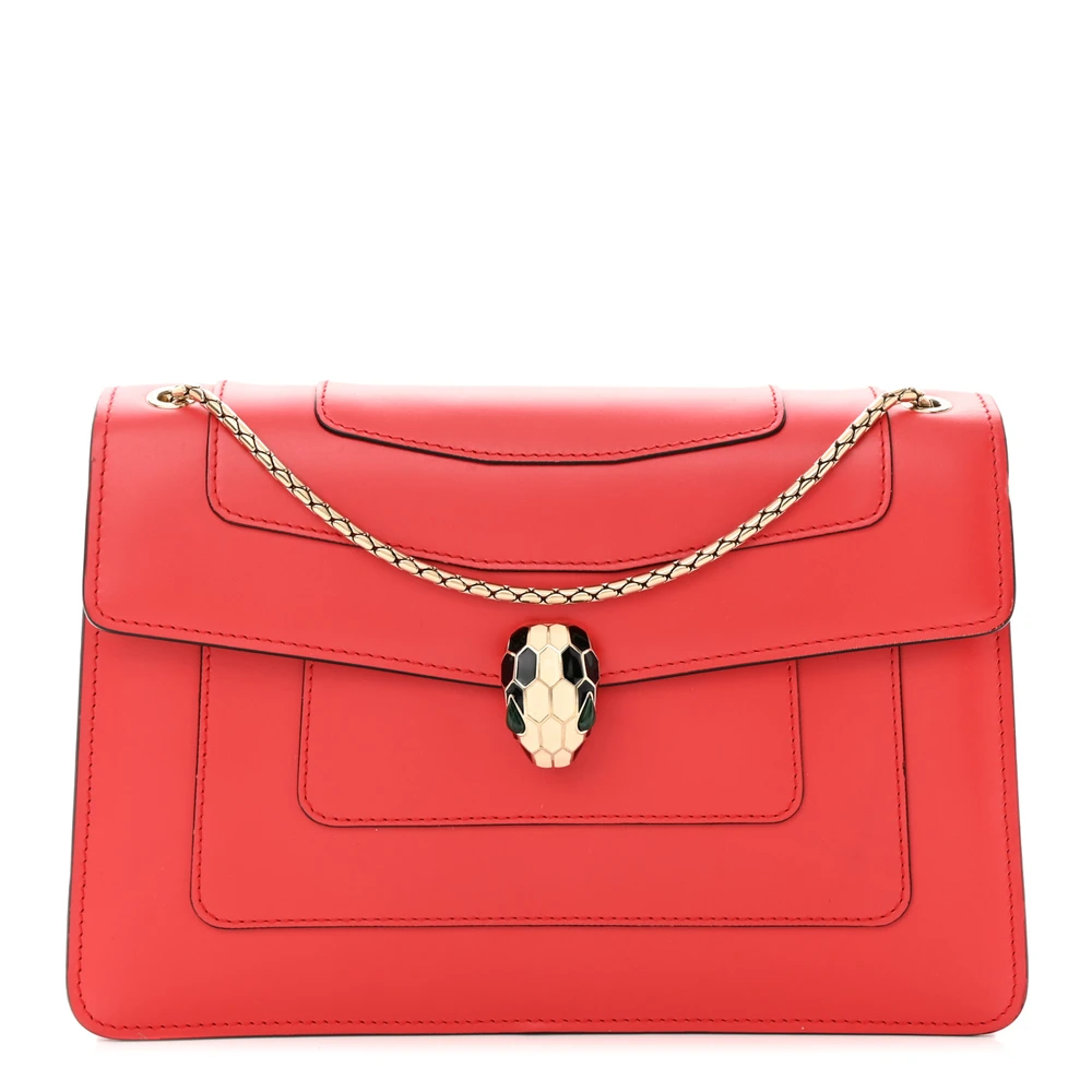 Bvlgari Red Calfskin Leather Medium Serpenti Forever Shoulder Bag Gold Hardware Front Replica handbags