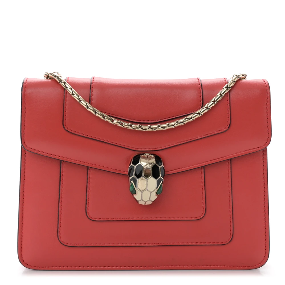 Bvlgari Red Calfskin Leather Mini Serpenti Forever Crossbody Bag Gold Hardware Front Replica handbags