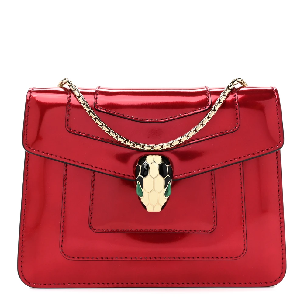 Bvlgari Red Patent Leather Mini Serpenti Forever Crossbody Bag Gold Hardware Front Replica handbags