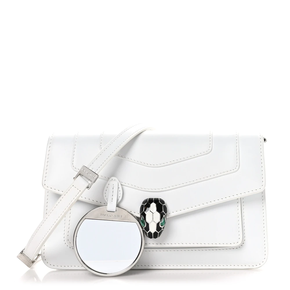 Bvlgari White Calfskin Leather Medium Serpenti Forever East West Shoulder Bag Gold Hardware Front Replica handbags