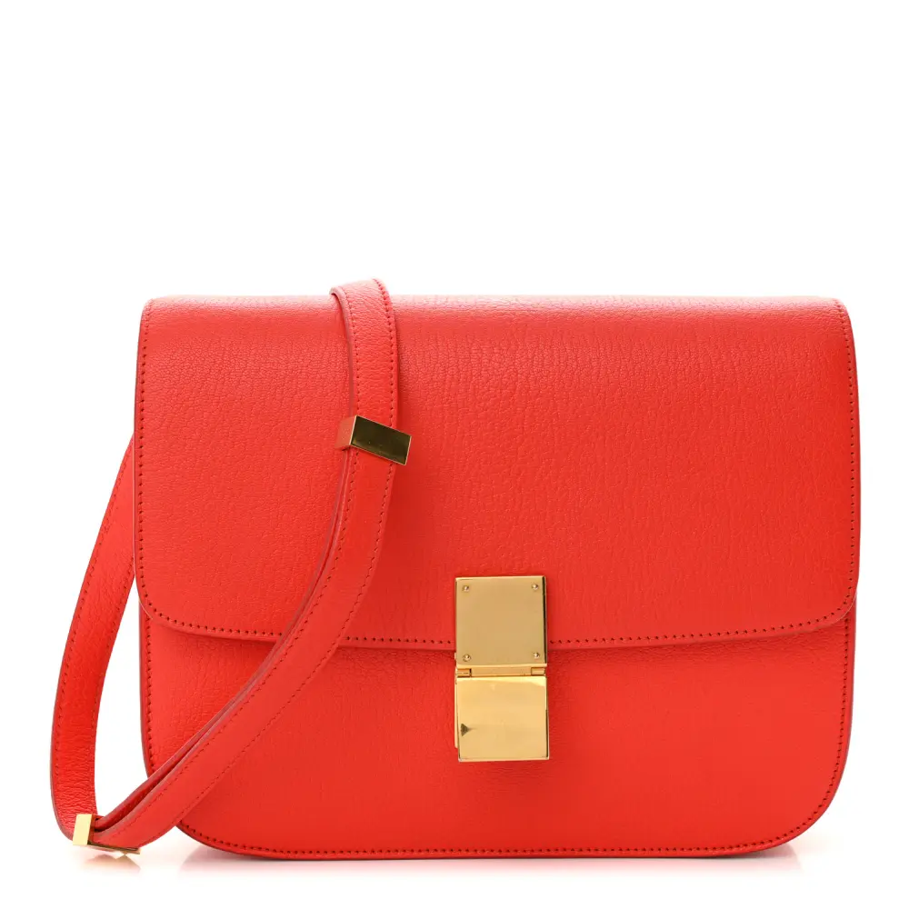 Celine Alizarin Goatskin Leather Medium Classic Box Flap Bag Gold Hardware Front replica handbags