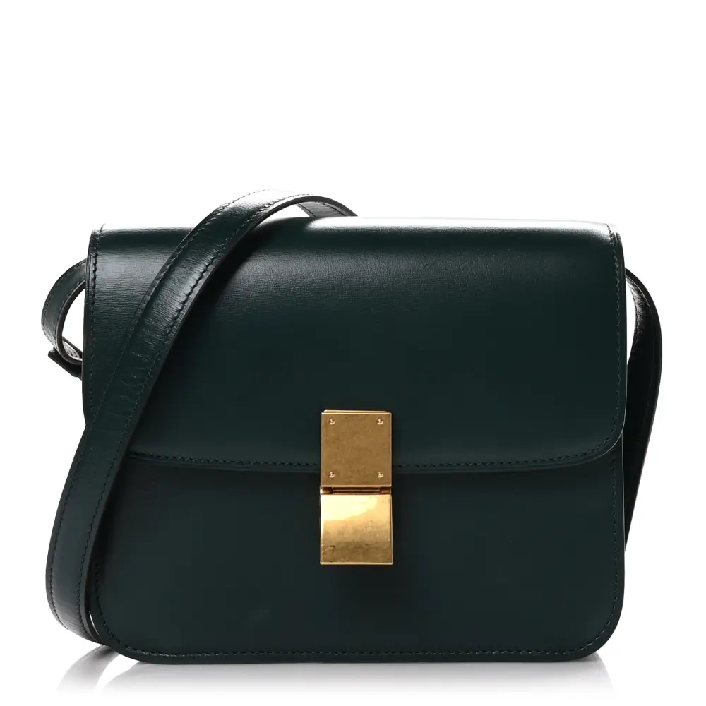 Celine Amazone Box Calfskin Leather Small Teen Classic Box Flap Bag Gold Hardware Front Replica handbags