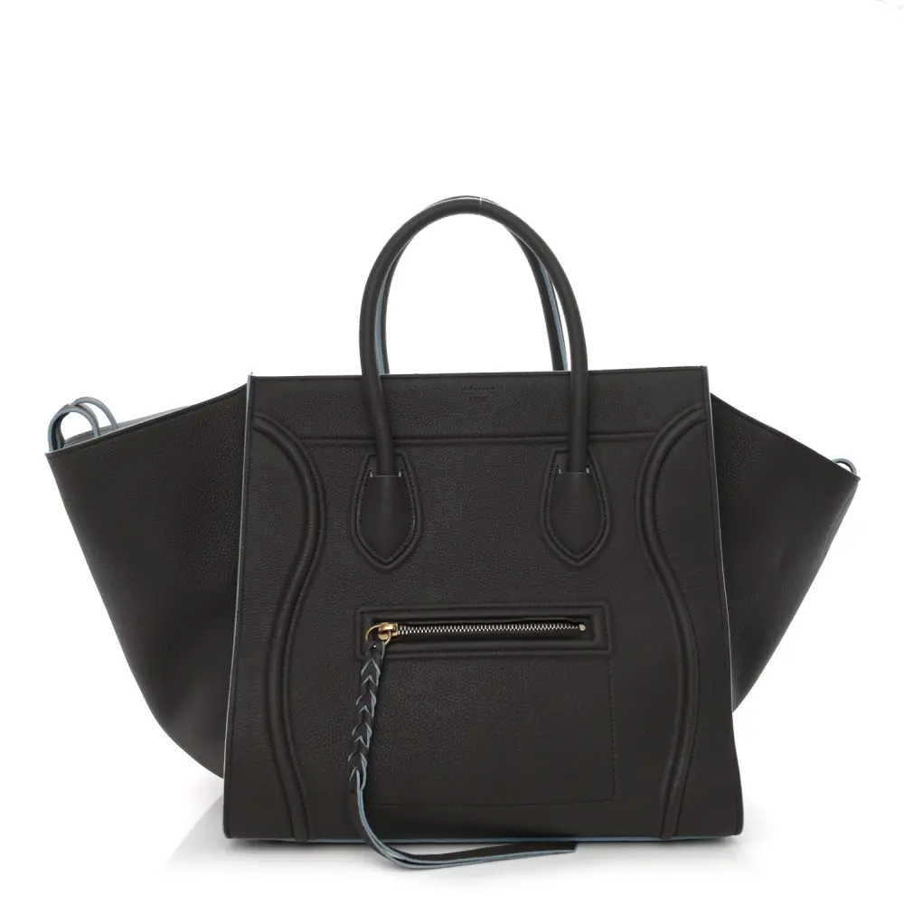 Celine Anthracite Baby Grained Calfskin Leather Medium Phantom Luggage Gold Hardware Front Replica handbags