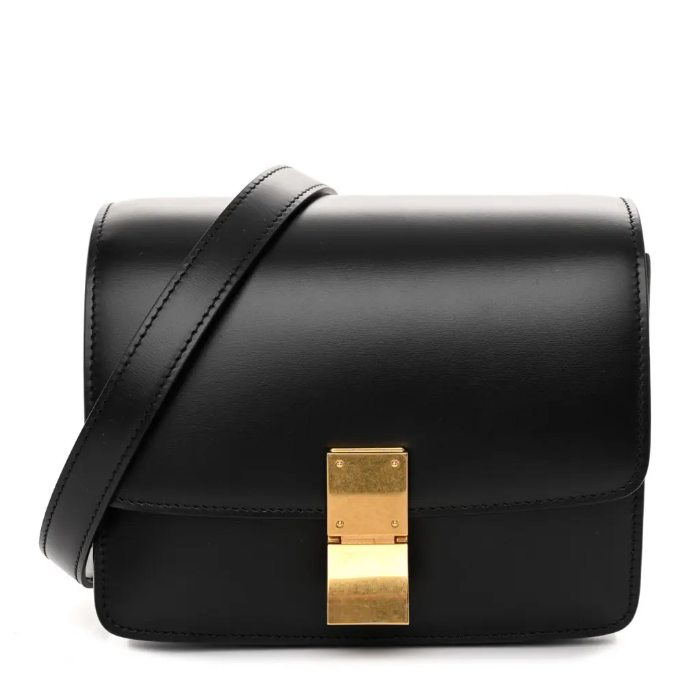 Celine Black Box Calfskin Leather Small Classic Box Flap Bag Gold Hardware Front Replica handbags