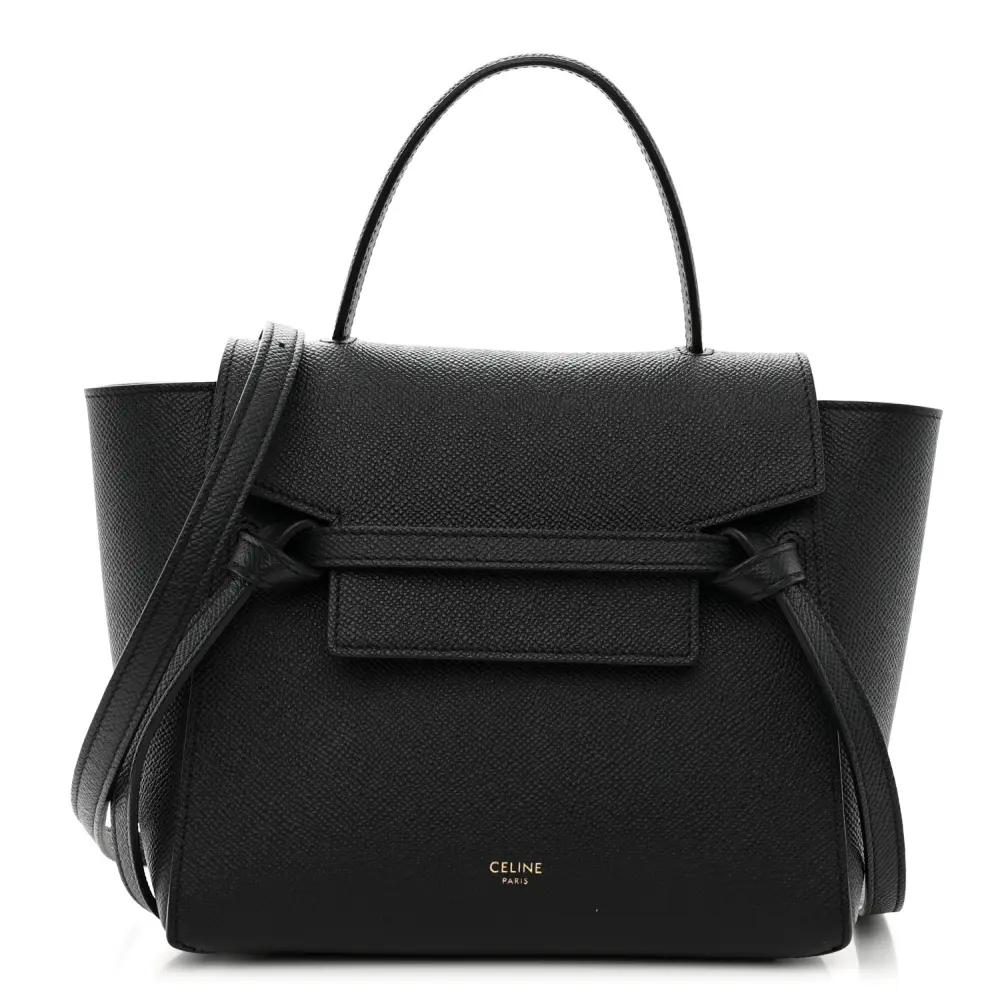 Celine Black Grained Calfskin Leather Nano Belt Bag Gold Hardware Front Replica handbags