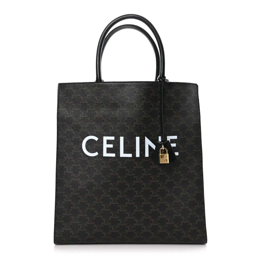 Celine Black Triomphe Canvas & Calfskin Leather Large Vertical Cabas Front replica handbags
