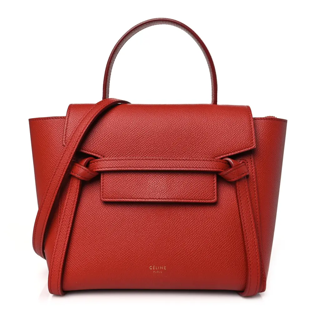 Celine Coquelicot Grained Calfskin Leather Nano Belt Bag Front Replica handbags