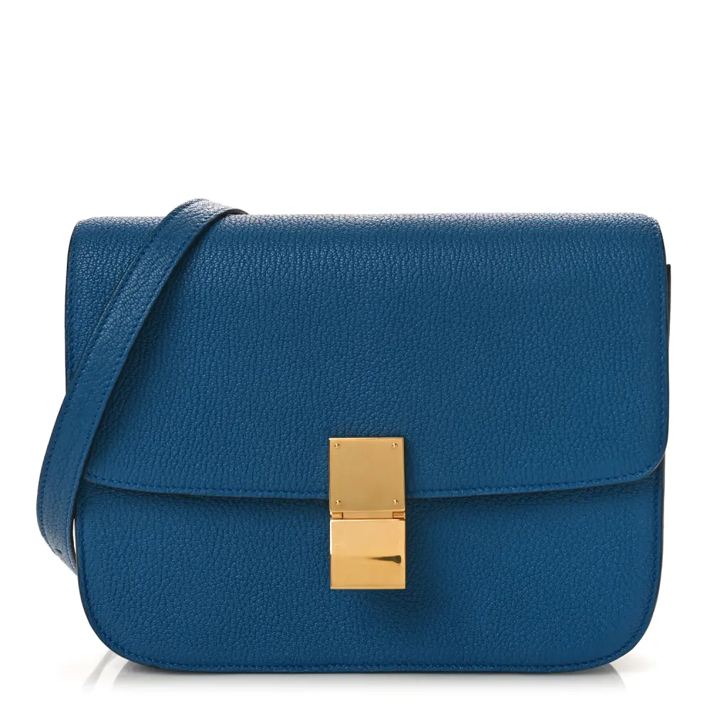 Celine Deepsea Goatskin Leather Medium Classic Box Flap Bag Gold Hardware Front Replica handbags