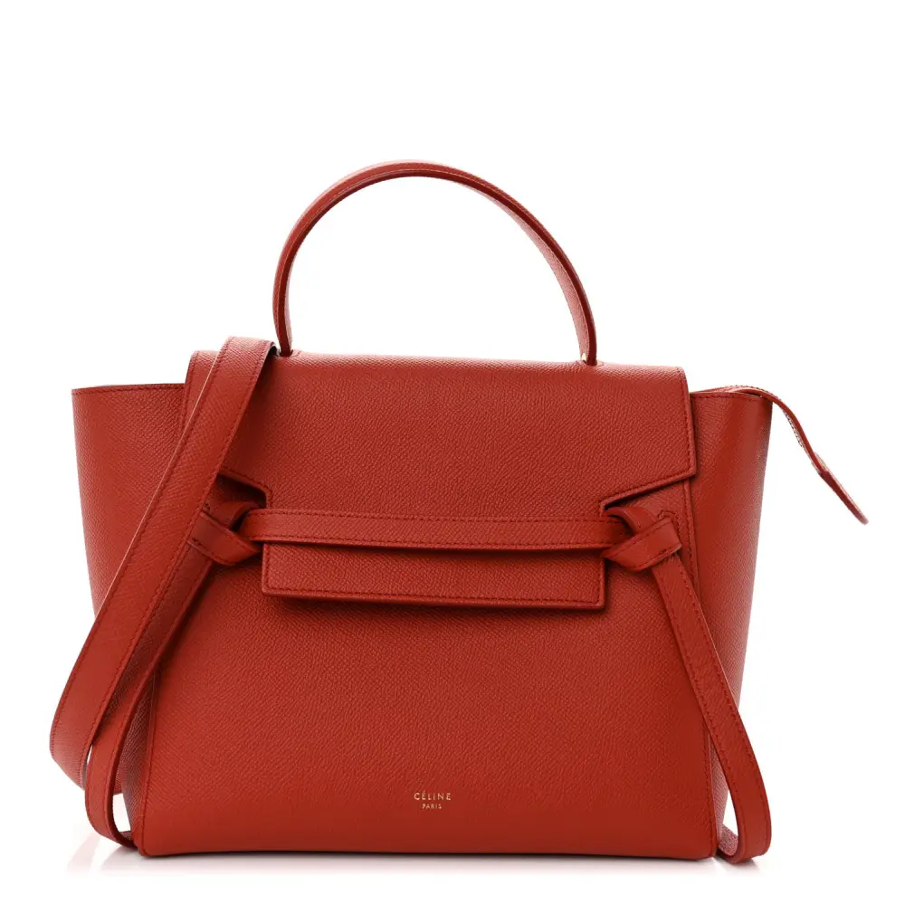 Celine Fox Red Grained Calfskin Leather Micro Belt Bag Front replica handbags