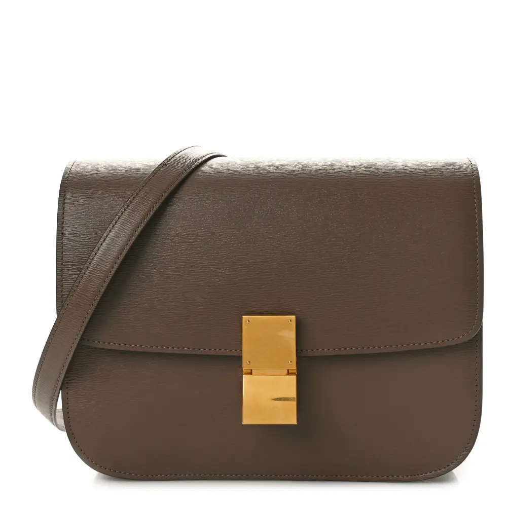 Celine Glazed Nut Liege Calfskin Leather Medium Classic Box Flap Bag Gold Hardware Front Replica handbags