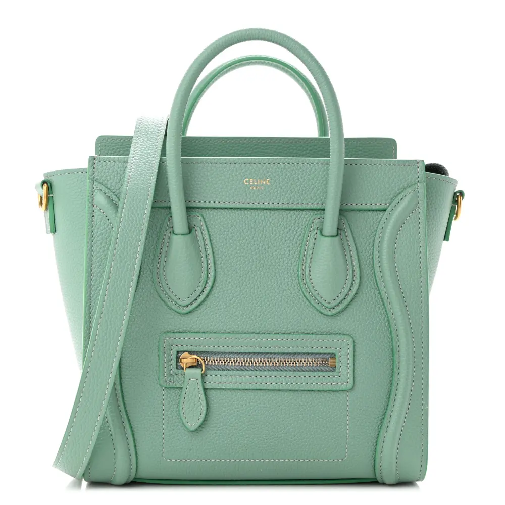 Celine Ice Mint Drummed Calfskin Leather Nano Luggage Bag Front replica handbags
