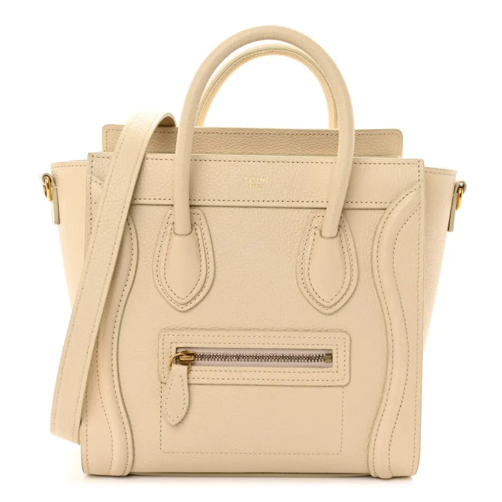 Celine Ivory Drummed Calfskin Leather Nano Luggage Bag Front replica handbags
