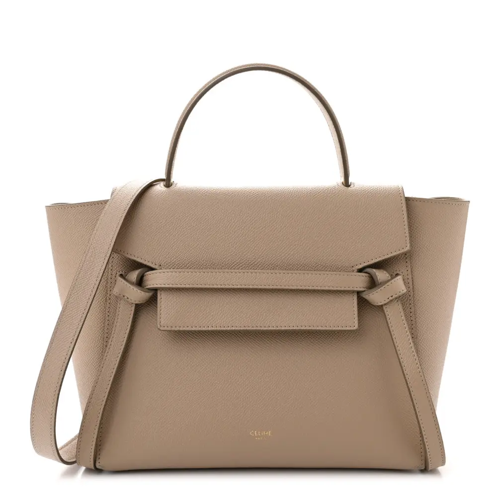 Celine Light Taupe Grained Calfskin Leather Micro Belt Bag Front Replica handbags