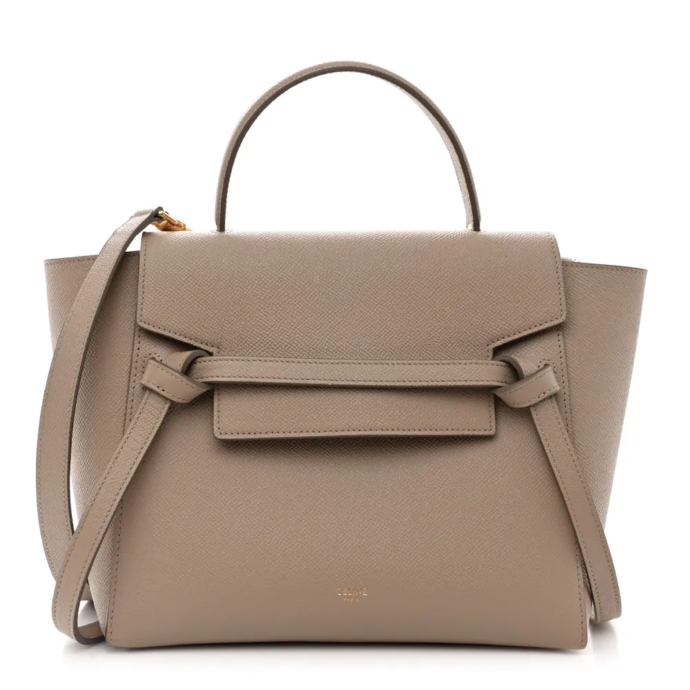 Celine Light Taupe Grained Calfskin Leather Micro Belt Bag Front Replica handbags