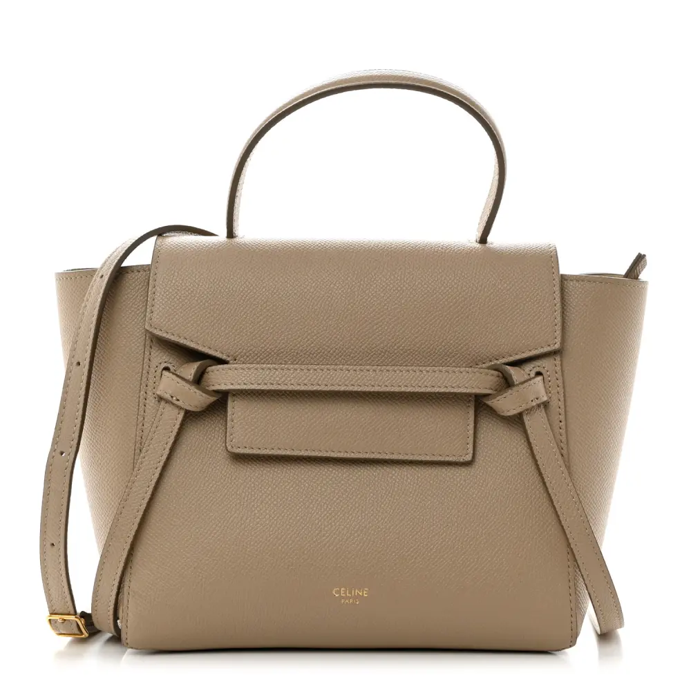 Celine Light Taupe Grained Calfskin Leather Nano Belt Bag Front Replica handbags