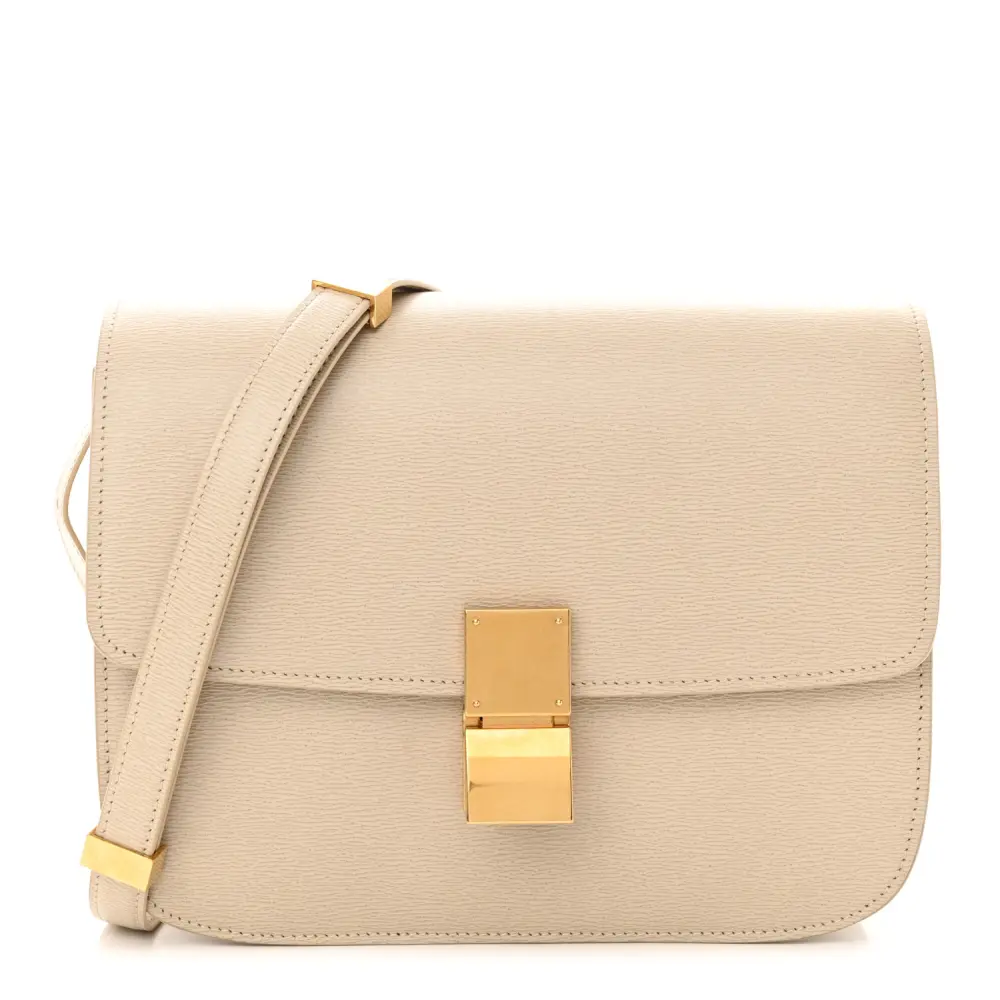 Celine Linen Liege Calfskin Leather Medium Classic Box Flap Bag Gold Hardware Front Replica handbags