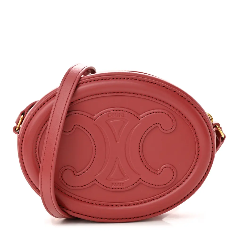 Celine Lipstick Smooth Calfskin Leather Small Cuir Triomphe Oval Purse Crossbody Front replica handbags